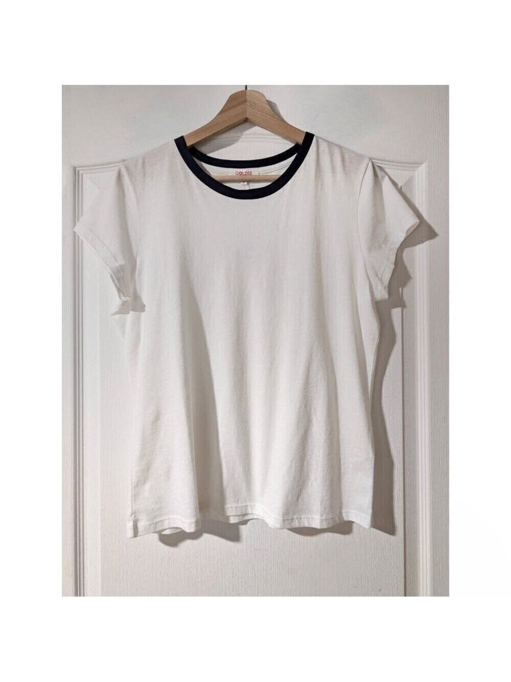NEW Goldie Lewinter | White Ringer Tee With Navy Collar